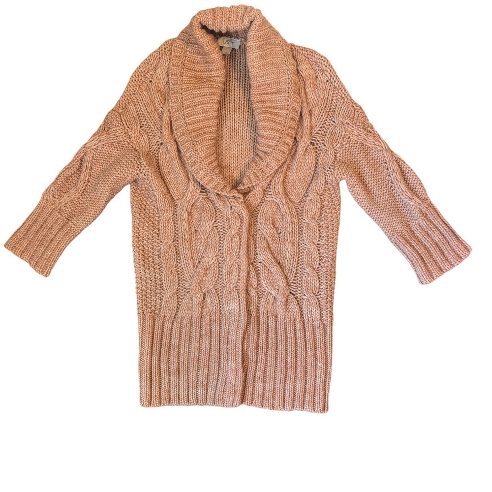 Ann Taylor Loft Dusty Rose Cable Knit Shawl Collar Cardigan Alpaca Wool Blend M